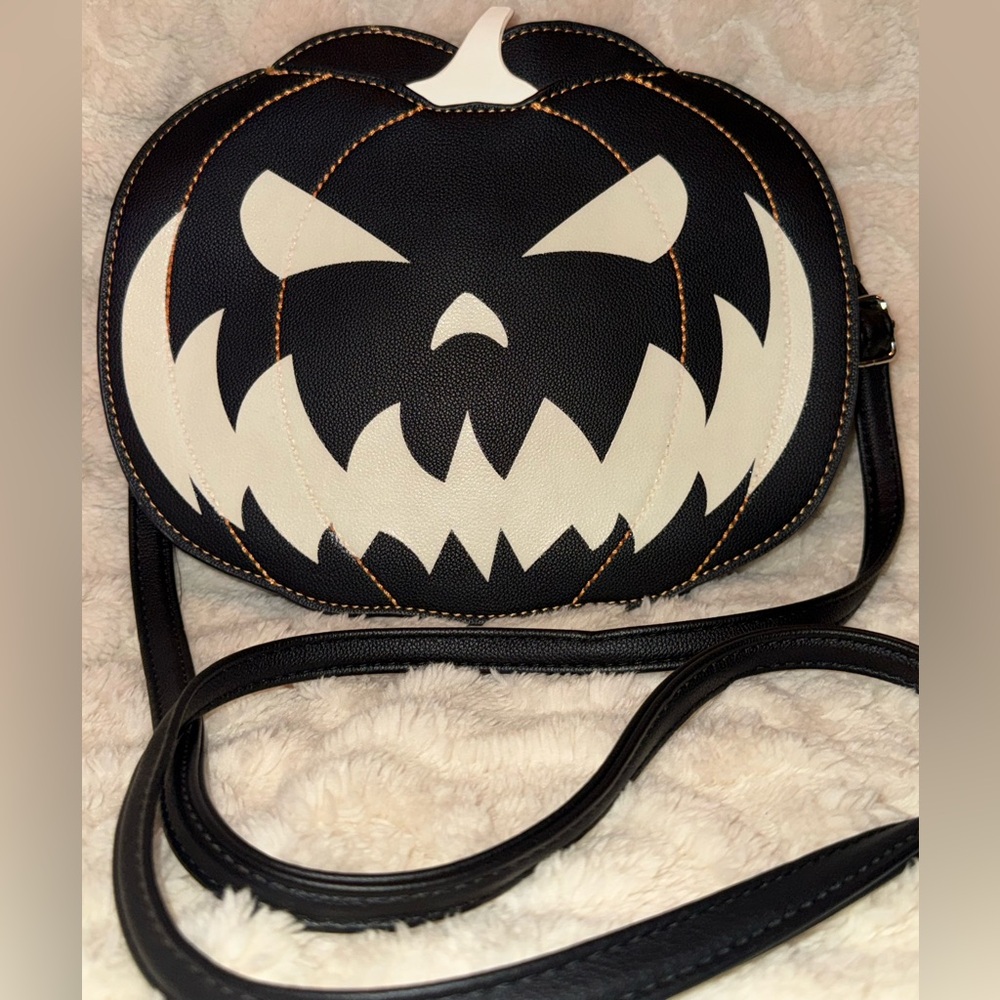 Sleepyville Critters Glow in the Dark Vinyl Pumpkin Jack o’Lantern Crossbody Bag
